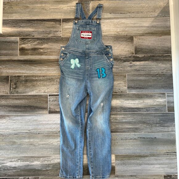 Taylor Swift Girls Overall Worn Denim Jeans Upcycled Cute Swiftie Fan Patches - Picture 6 of 9